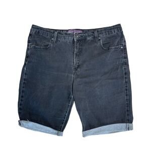 GLORIA VANDERBILT Faded Black Cut Off Bermuda Denim Jean Shorts Women’s Size 14